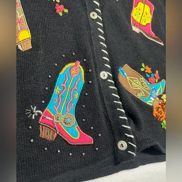 Arriviste Western Boot Embroidered Cardigan Sweater Vintage Cowgirl Rodeo Jacket - Picture 2 of 7